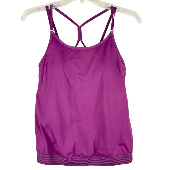 Athleta Cross Back Swim Blousy Tankini In Velvet Plum Size 32B/C Athletic Sporty - Picture 3 of 14